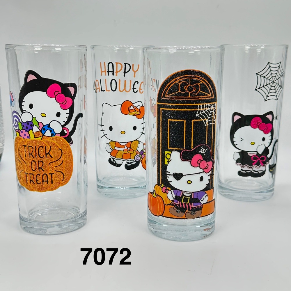 Sanrio Hello Kitty Halloween Glassware Set 4pc 10oz Highball Glasses Glitter New